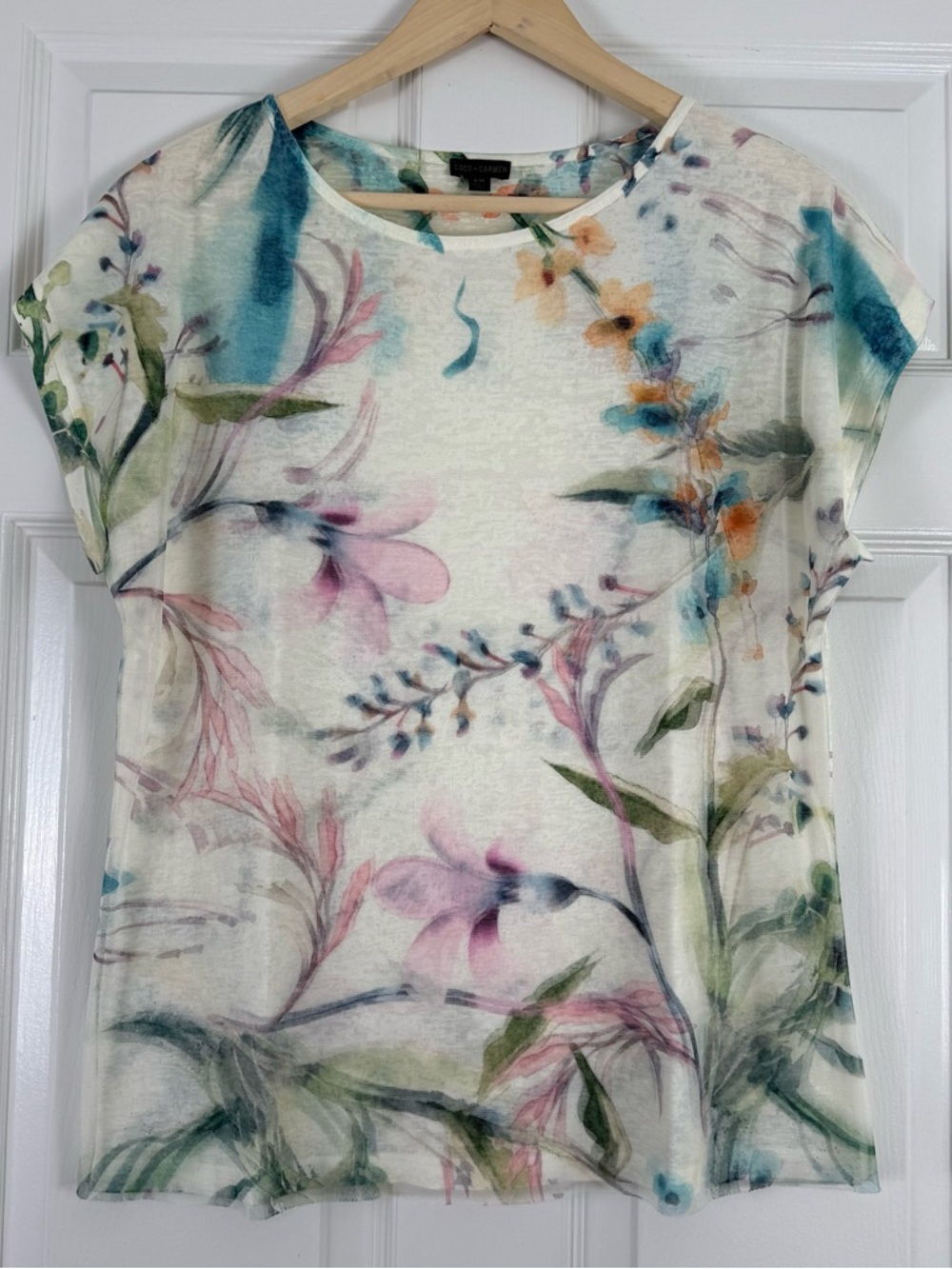 Coco & Carmen Watercolor Floral Short-Sleeve Top Small/Medium